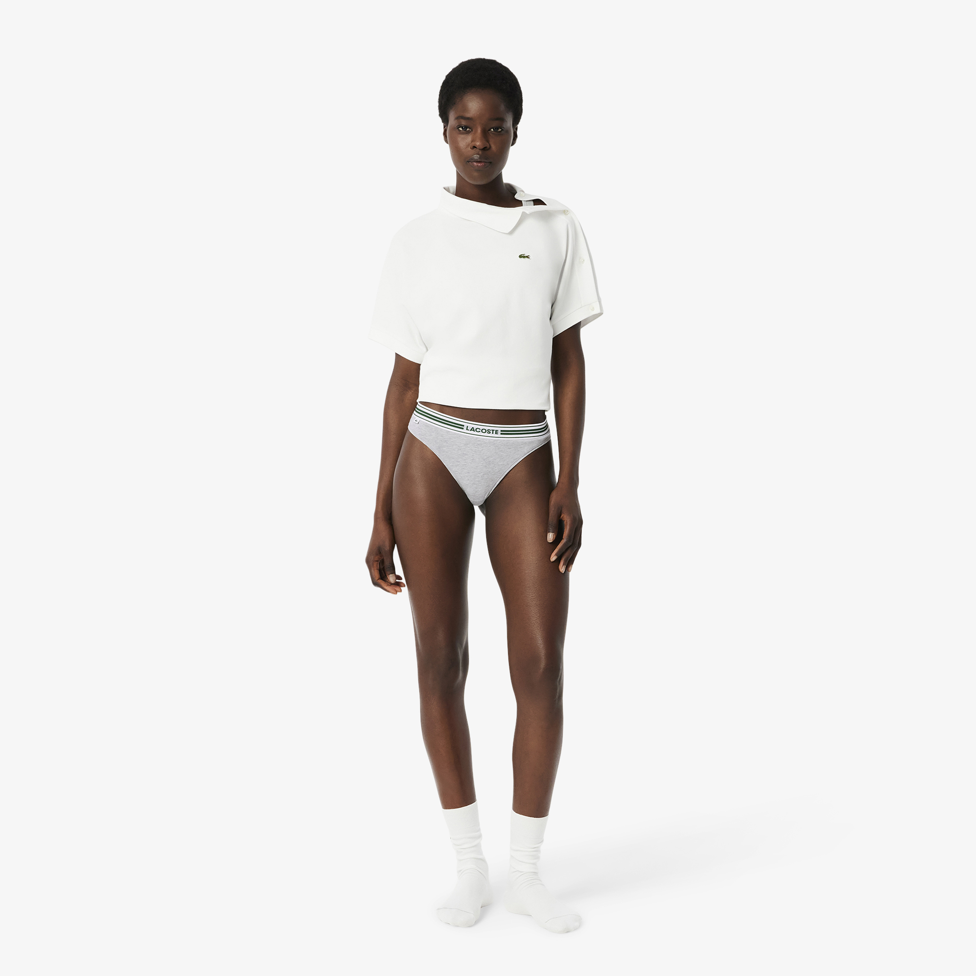 фото Женские трусики-стринги lacoste из эластичного хлопка с логотипом на талии