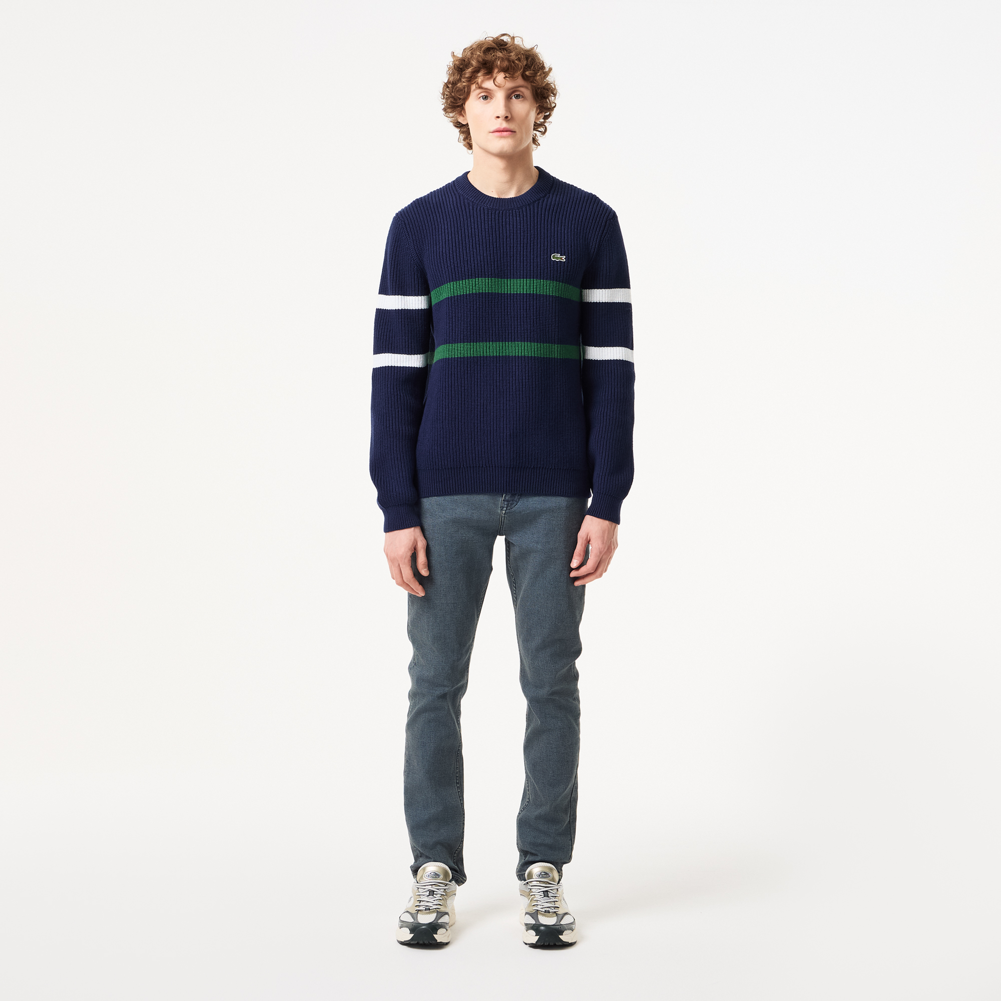 фото Мужской свитер lacoste relaxed fit в полоску