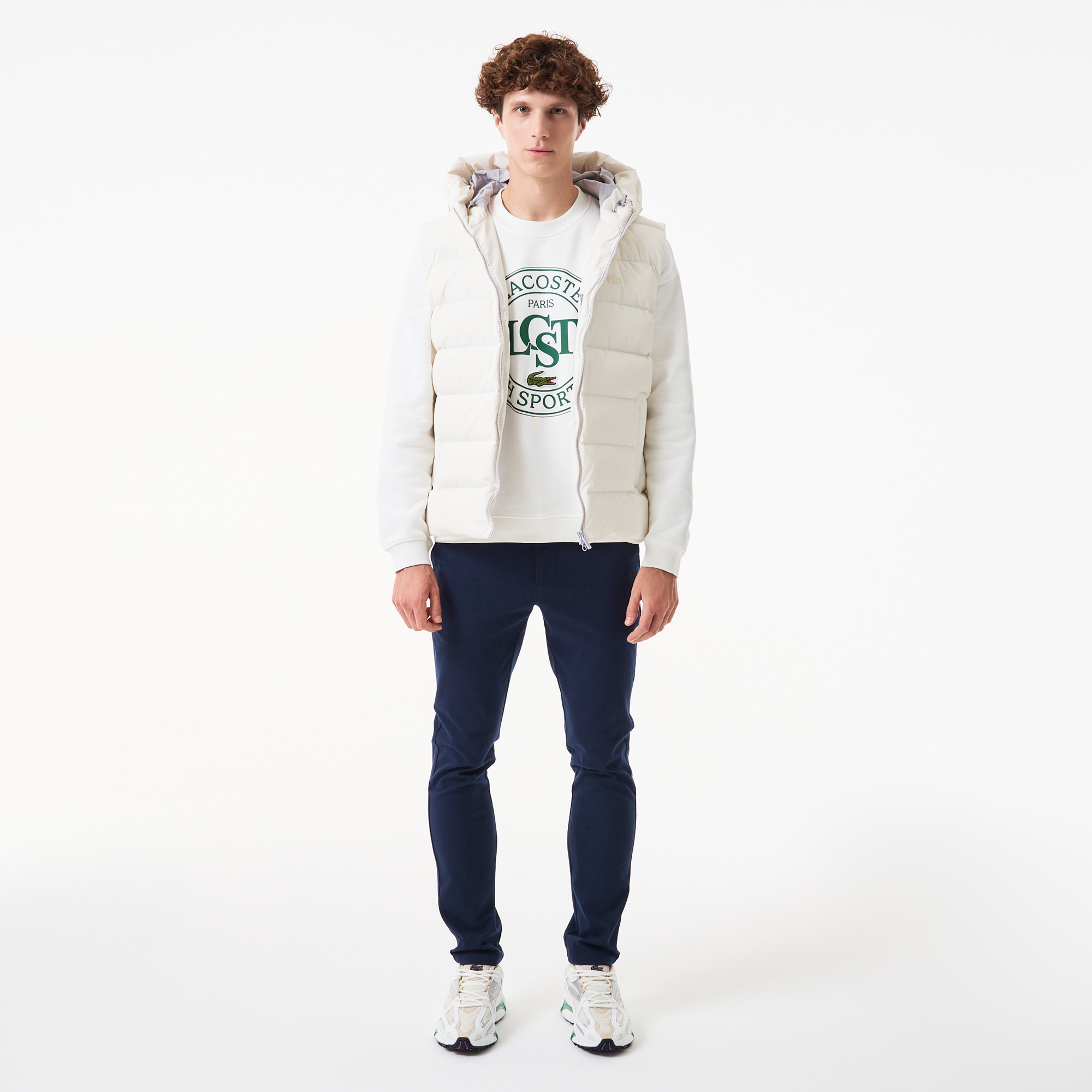 фото Мужской утеплённый стёганый жилет lacoste с капюшоном