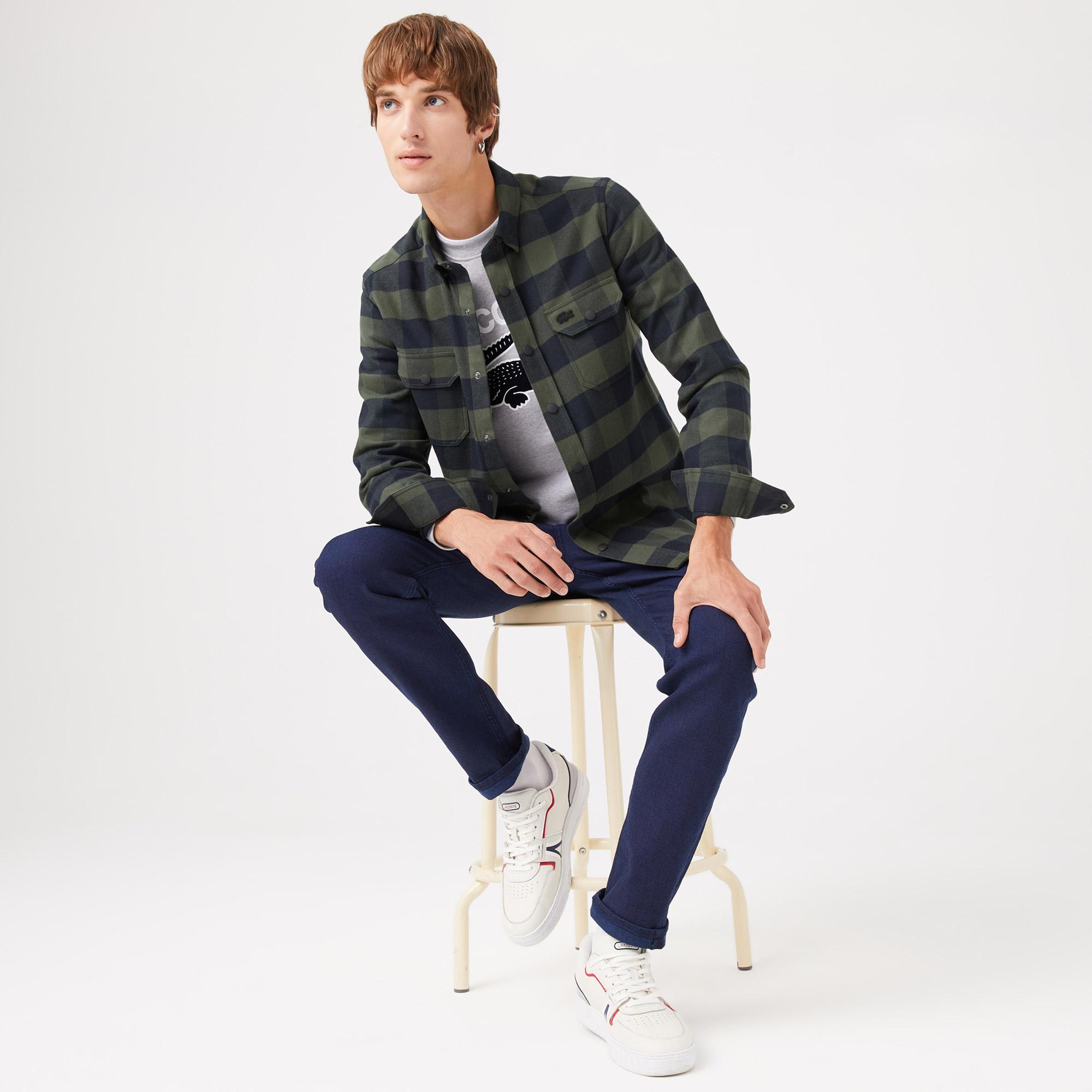 фото Мужская клетчатая рубашка lacoste slim fit
