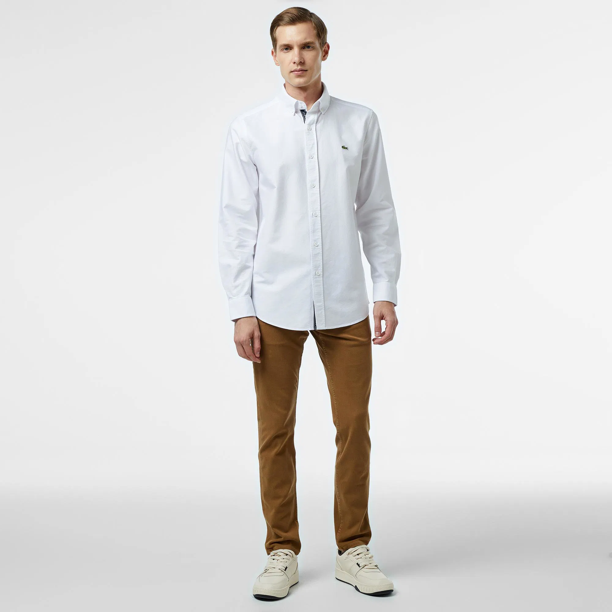 фото Мужская хлопковая рубашка lacoste slim fit