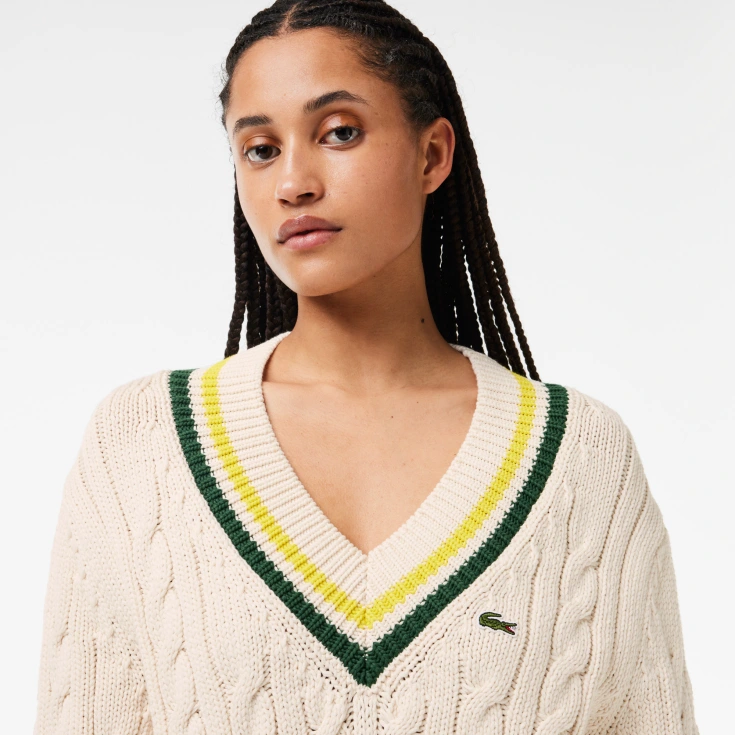 Женский вязаный свитер Lacoste c V-образным вырезом Женский вязаный свитер Lacoste c V-образным вырезом