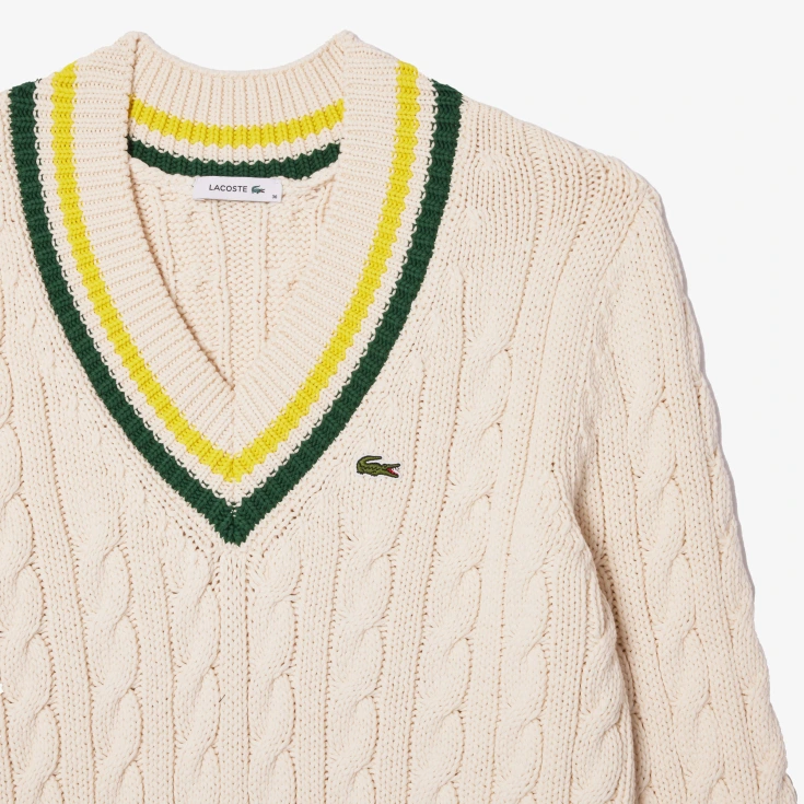 Женский вязаный свитер Lacoste c V-образным вырезом Женский вязаный свитер Lacoste c V-образным вырезом