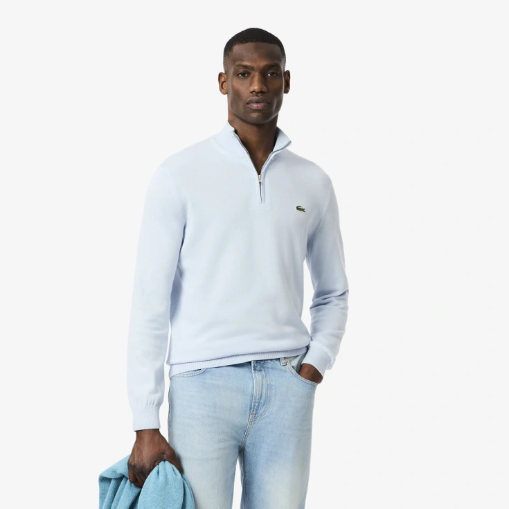 Мужской хлопковый свитер Lacoste на молнии с высоким воротом Мужской хлопковый свитер Lacoste на молнии с высоким воротом