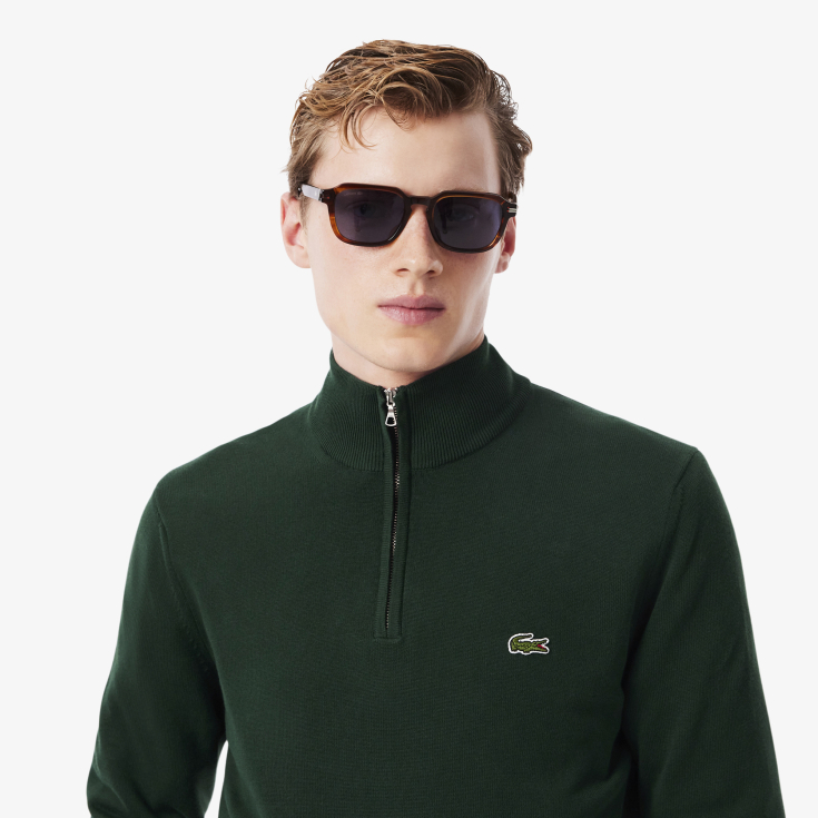 Мужской хлопковый свитер Lacoste на молнии с высоким воротом Мужской хлопковый свитер Lacoste на молнии с высоким воротом