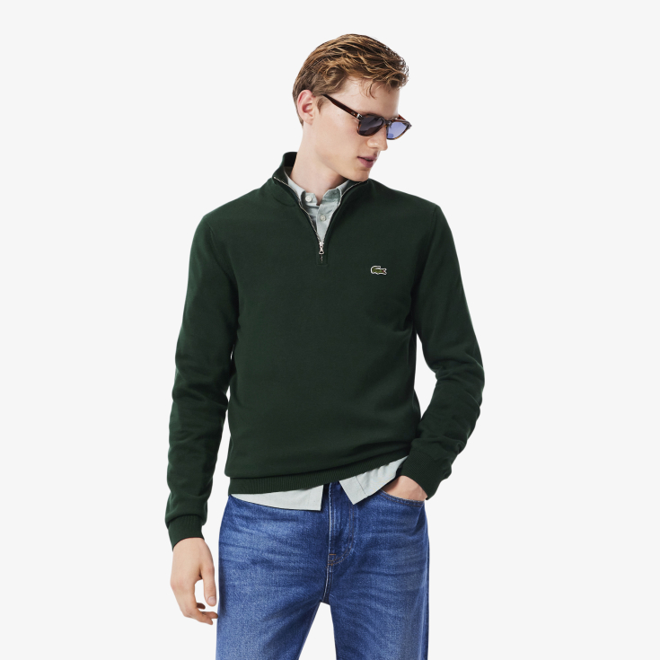 Мужской хлопковый свитер Lacoste на молнии с высоким воротом Мужской хлопковый свитер Lacoste на молнии с высоким воротом