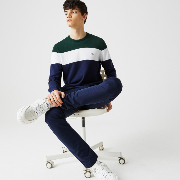 Мужской свитер Lacoste с эластичными манжетами и круглым вырезом Мужской свитер Lacoste с эластичными манжетами и круглым вырезом