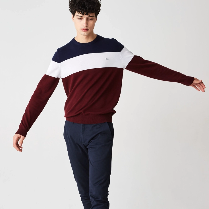 Мужской свитер Lacoste с эластичными манжетами и круглым вырезом Мужской свитер Lacoste с эластичными манжетами и круглым вырезом