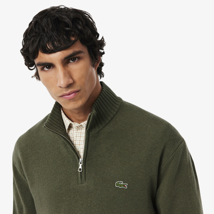 Мужской шерстяной свитер Lacoste на молнии с высоким воротом Мужской шерстяной свитер Lacoste на молнии с высоким воротом