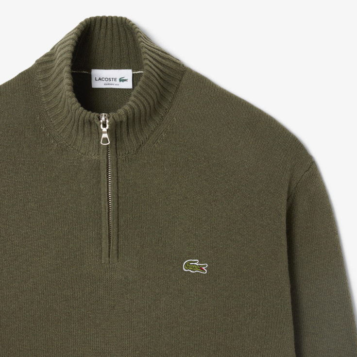 Мужской шерстяной свитер Lacoste на молнии с высоким воротом Мужской шерстяной свитер Lacoste на молнии с высоким воротом