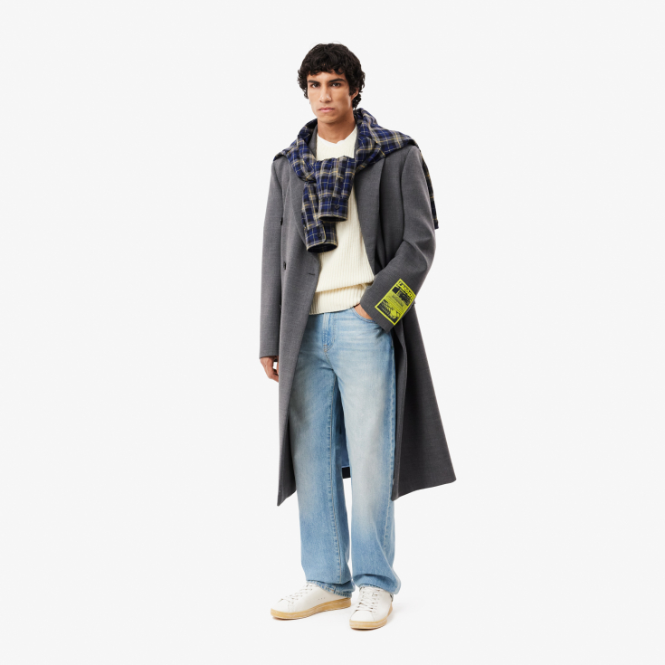 Мужской толстый шерстяной свитер Lacoste с круглым вырезом Мужской толстый шерстяной свитер Lacoste с круглым вырезом