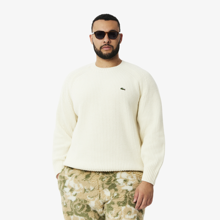 Мужской толстый шерстяной свитер Lacoste с круглым вырезом Мужской толстый шерстяной свитер Lacoste с круглым вырезом