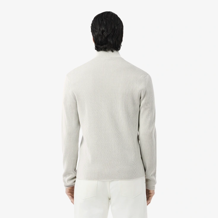 Мужской ребристый свитер на застежке Lacoste с высоким воротником Мужской ребристый свитер на застежке Lacoste с высоким воротником