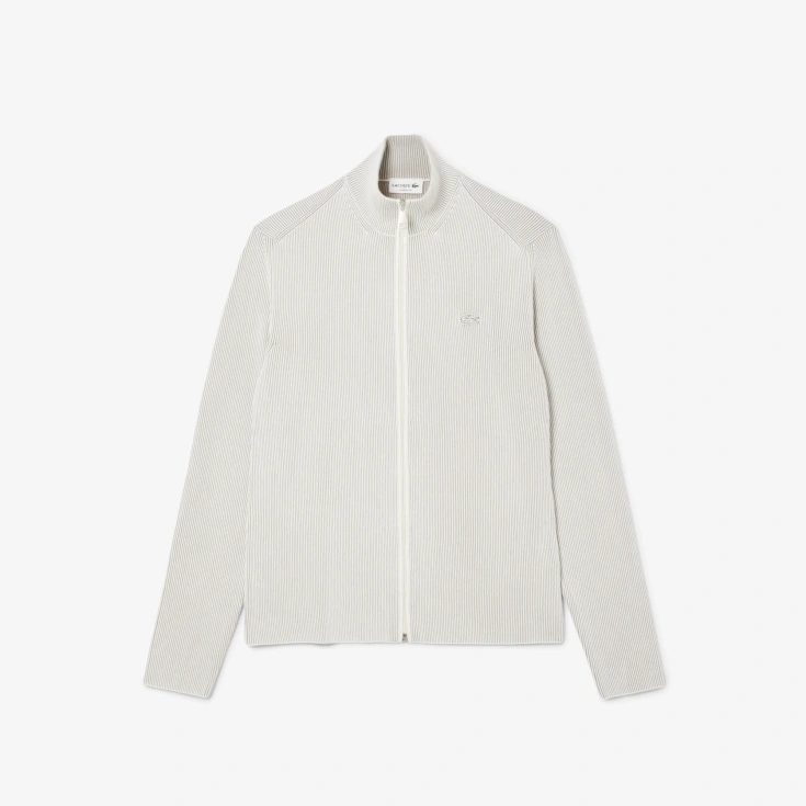 Мужской ребристый свитер на застежке Lacoste с высоким воротником Мужской ребристый свитер на застежке Lacoste с высоким воротником