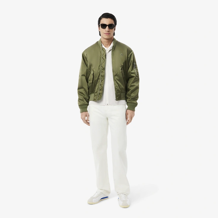 Мужской ребристый свитер на застежке Lacoste с высоким воротником Мужской ребристый свитер на застежке Lacoste с высоким воротником