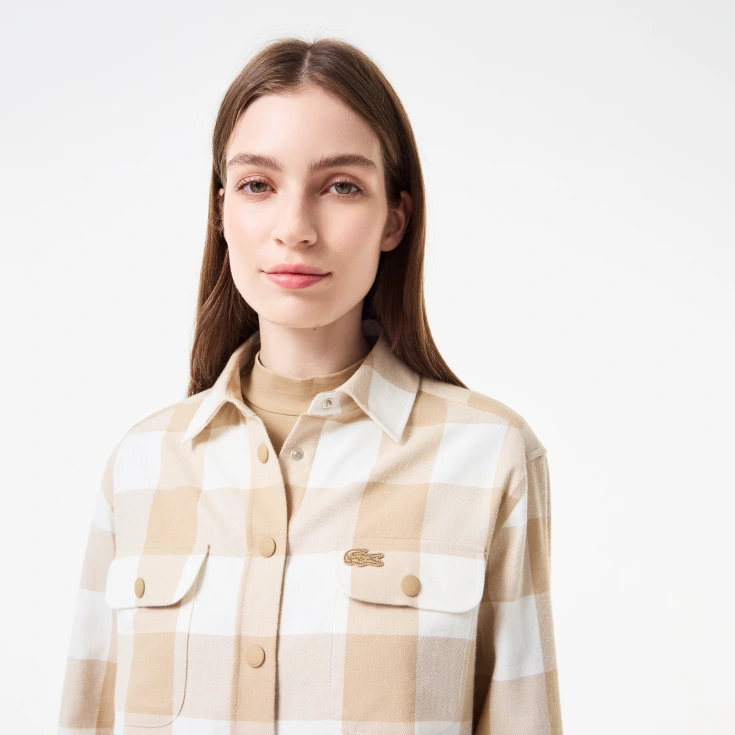 Женская хлопковая рубашка Lacoste в клетку Женская хлопковая рубашка Lacoste в клетку