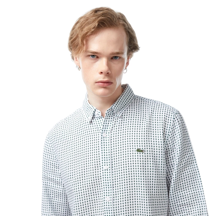 Мужская рубашка Lacoste с монограммой из смеси льна Мужская рубашка Lacoste с монограммой из смеси льна