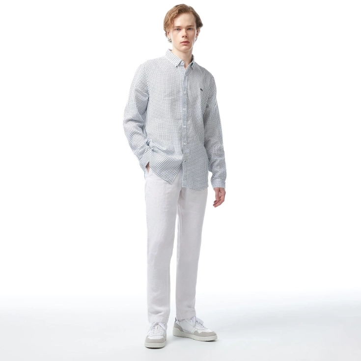 Мужская рубашка Lacoste с монограммой из смеси льна Мужская рубашка Lacoste с монограммой из смеси льна