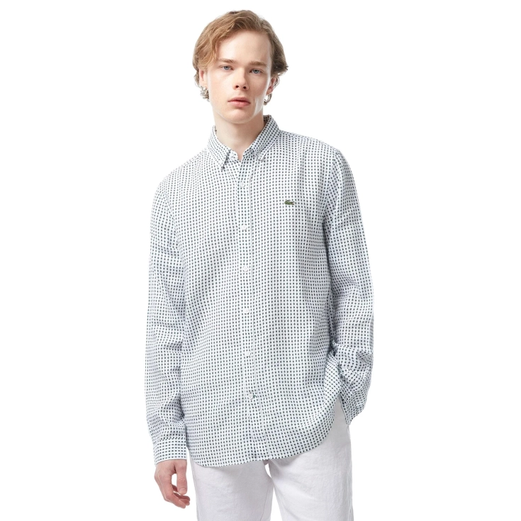 Мужская рубашка Lacoste с монограммой из смеси льна Мужская рубашка Lacoste с монограммой из смеси льна