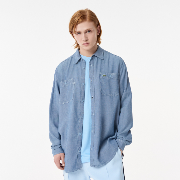 Мужская лёгкая рубашка Lacoste из экологического материала тенсель Мужская лёгкая рубашка Lacoste из экологического материала тенсель