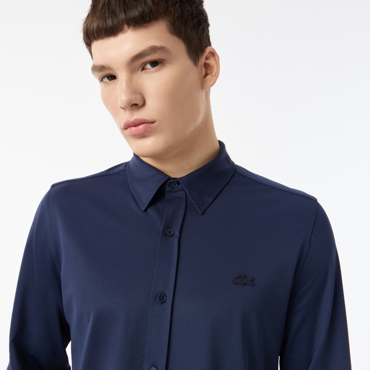 Рубашка унисекс Lacoste Unisex в полоску с вышивкой под крокодила Рубашка унисекс Lacoste Unisex в полоску с вышивкой под крокодила