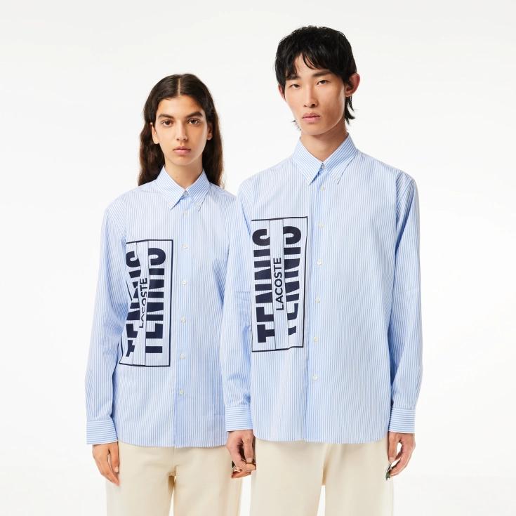 Рубашка Lacoste Unisex в полоску с контрастным логотипом Рубашка Lacoste Unisex в полоску с контрастным логотипом