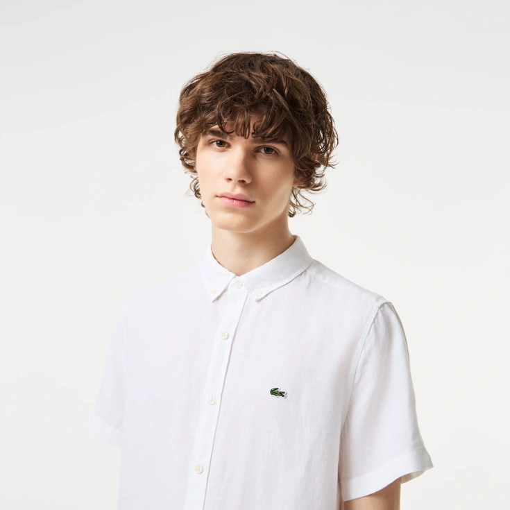Мужская льняная рубашка Lacoste с коротким рукавом Мужская льняная рубашка Lacoste с коротким рукавом