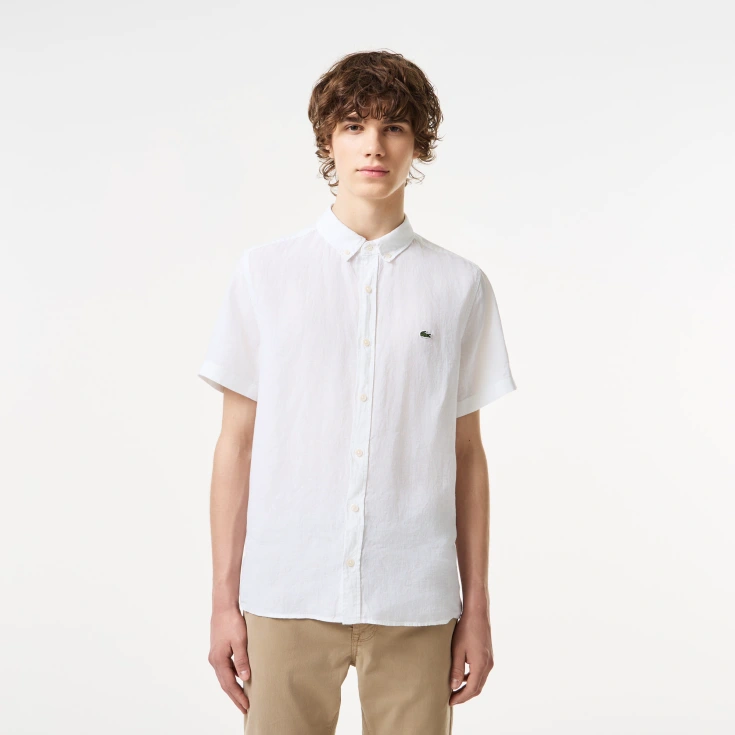 Мужская льняная рубашка Lacoste с коротким рукавом Мужская льняная рубашка Lacoste с коротким рукавом