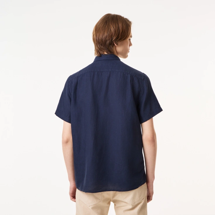 Мужская льняная рубашка Lacoste с коротким рукавом Мужская льняная рубашка Lacoste с коротким рукавом