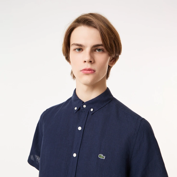 Мужская льняная рубашка Lacoste с коротким рукавом Мужская льняная рубашка Lacoste с коротким рукавом