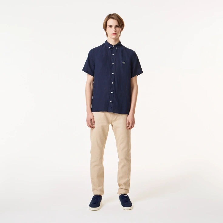 Мужская льняная рубашка Lacoste с коротким рукавом Мужская льняная рубашка Lacoste с коротким рукавом