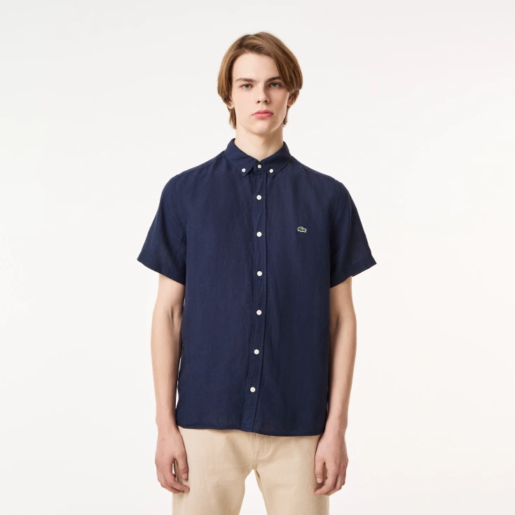 Мужская льняная рубашка Lacoste с коротким рукавом Мужская льняная рубашка Lacoste с коротким рукавом