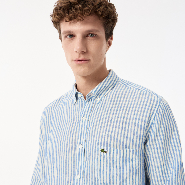 Мужская льняная рубашка Lacoste в полоску Мужская льняная рубашка Lacoste в полоску