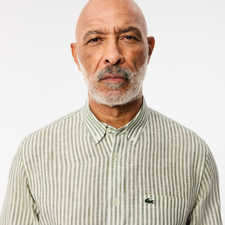 Мужская льняная рубашка Lacoste в полоску Мужская льняная рубашка Lacoste в полоску