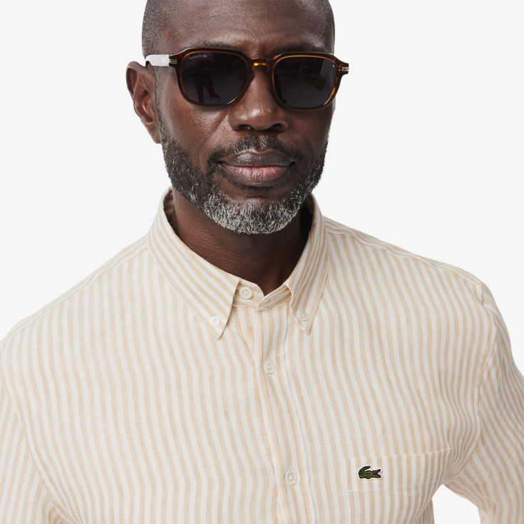 Мужская льняная рубашка Lacoste в полоску Мужская льняная рубашка Lacoste в полоску