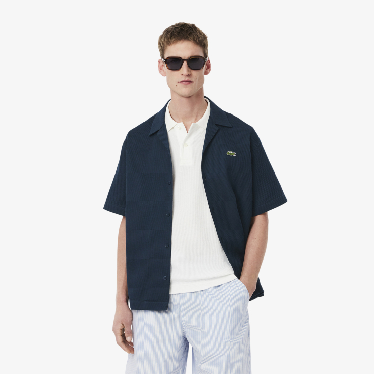Мужская рубашка Lacoste Relaxed Fit с вафельной текстурой Мужская рубашка Lacoste Relaxed Fit с вафельной текстурой