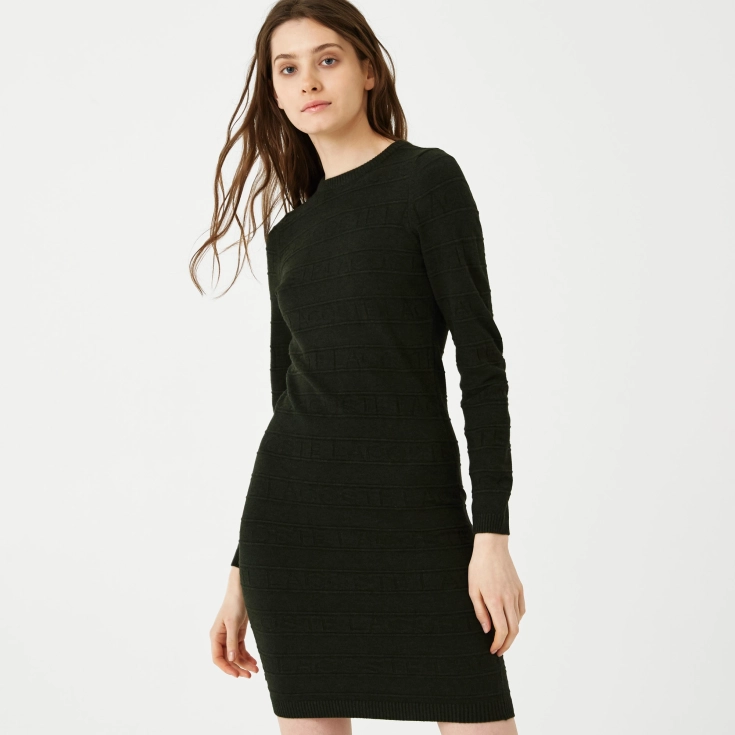 Женское платье Lacoste с длинным рукавом и круглым вырезом Женское платье Lacoste с длинным рукавом и круглым вырезом