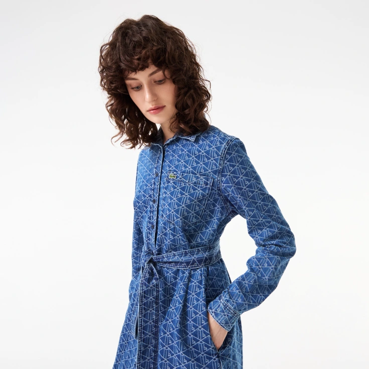 Женское хлопковое платье Lacoste с поясом на пуговицах Женское хлопковое платье Lacoste с поясом на пуговицах