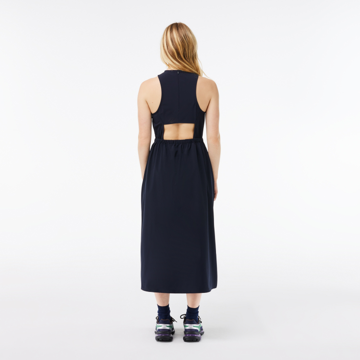 Женское платье-миди Lacoste с вырезом и эластичным поясом Женское платье-миди Lacoste с вырезом и эластичным поясом