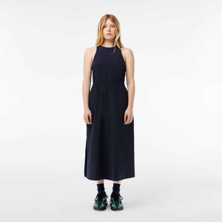 Женское платье-миди Lacoste с вырезом и эластичным поясом Женское платье-миди Lacoste с вырезом и эластичным поясом