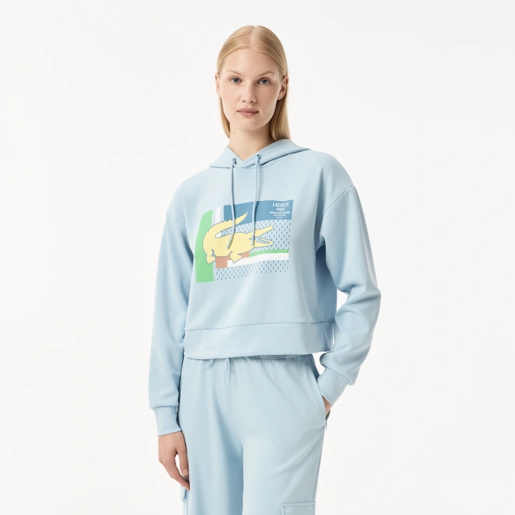 Женская короткая толстовка Lacoste с капюшоном Женская короткая толстовка Lacoste с капюшоном