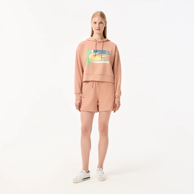 Женская короткая толстовка Lacoste с капюшоном Женская короткая толстовка Lacoste с капюшоном