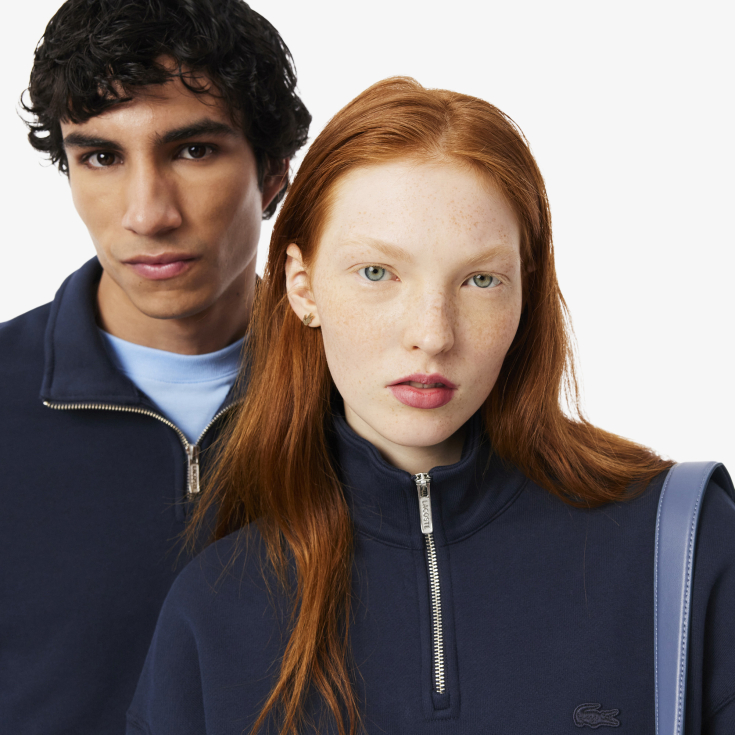 Хлопковый свитшот Lacoste Unisex Loose Fit из плотного флиса с застежкой-молнией на воротнике Хлопковый свитшот Lacoste Unisex Loose Fit из плотного флиса с застежкой-молнией на воротнике