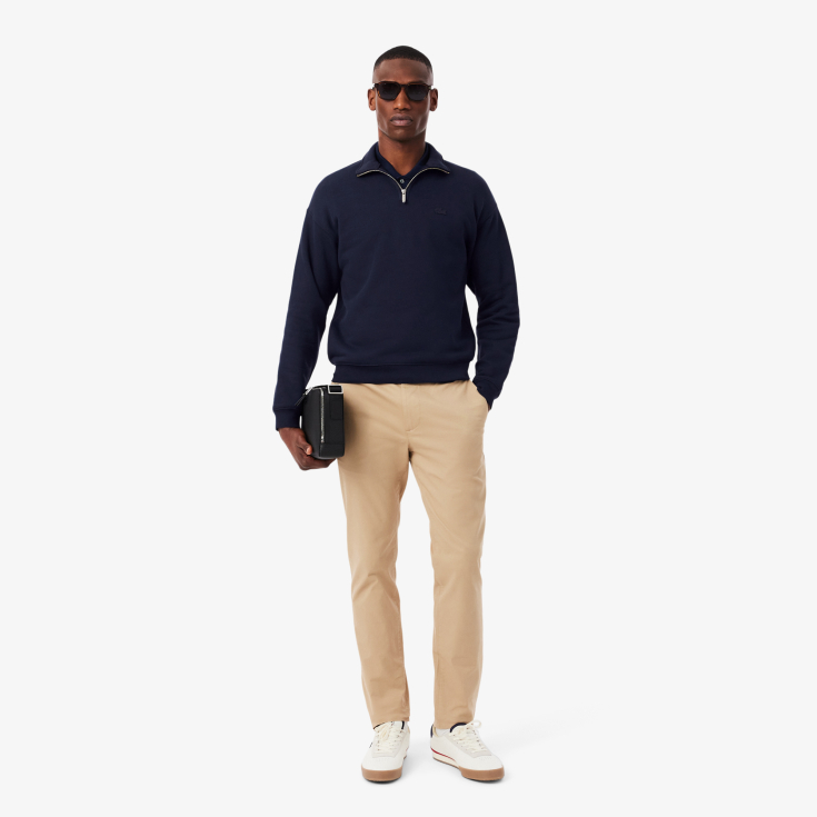 Хлопковый свитшот Lacoste Unisex Loose Fit из плотного флиса с застежкой-молнией на воротнике Хлопковый свитшот Lacoste Unisex Loose Fit из плотного флиса с застежкой-молнией на воротнике