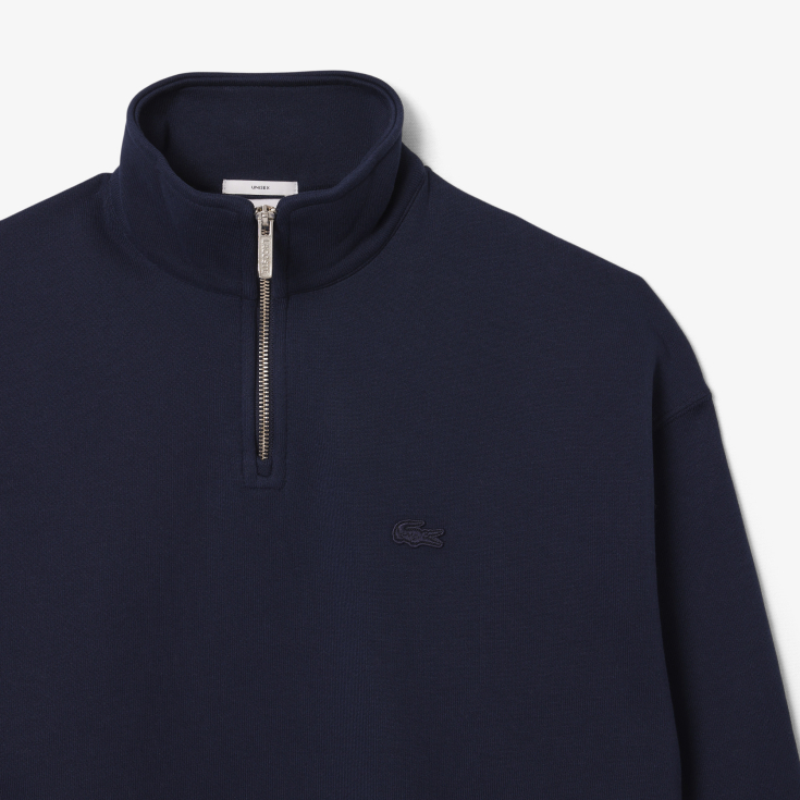 Хлопковый свитшот Lacoste Unisex Loose Fit из плотного флиса с застежкой-молнией на воротнике Хлопковый свитшот Lacoste Unisex Loose Fit из плотного флиса с застежкой-молнией на воротнике