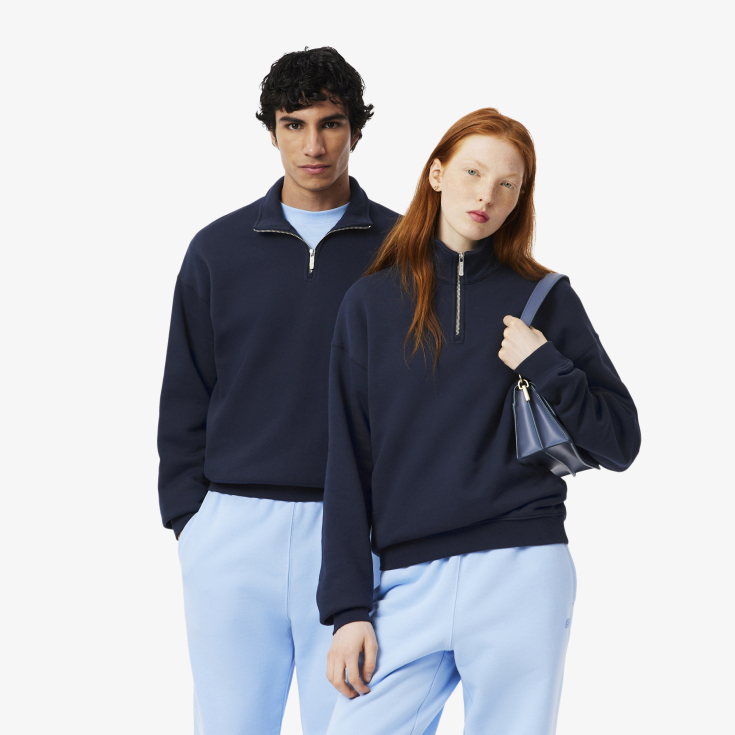 Хлопковый свитшот Lacoste Unisex Loose Fit из плотного флиса с застежкой-молнией на воротнике Хлопковый свитшот Lacoste Unisex Loose Fit из плотного флиса с застежкой-молнией на воротнике