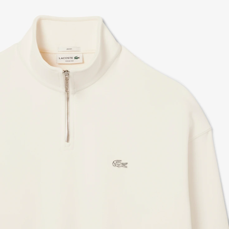 Хлопковый свитшот Lacoste Unisex Loose Fit из плотного флиса с застежкой-молнией на воротнике Хлопковый свитшот Lacoste Unisex Loose Fit из плотного флиса с застежкой-молнией на воротнике