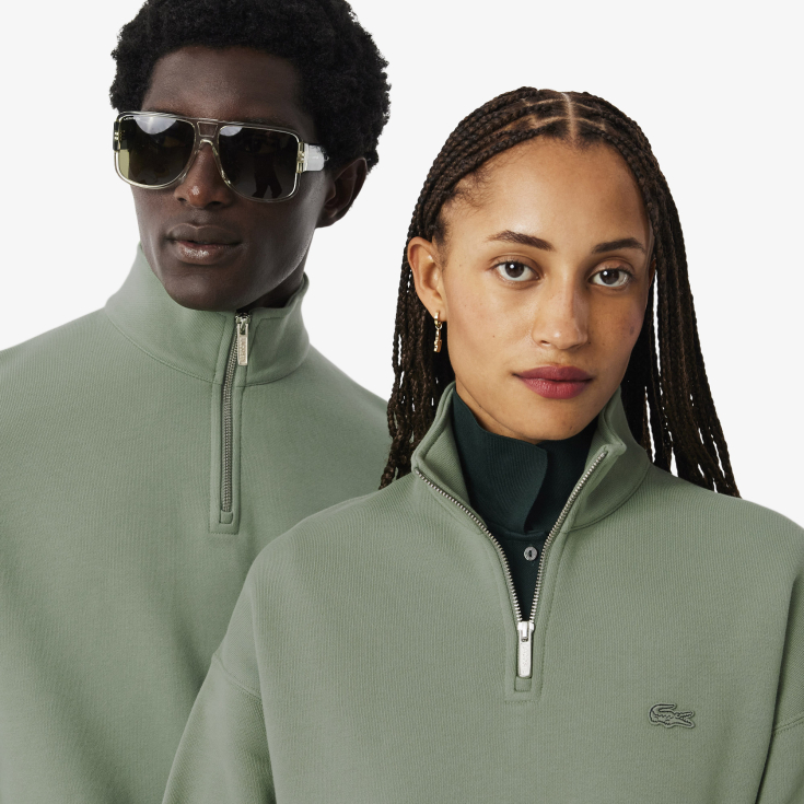 Хлопковый свитшот Lacoste Unisex Loose Fit из плотного флиса с застежкой-молнией на воротнике Хлопковый свитшот Lacoste Unisex Loose Fit из плотного флиса с застежкой-молнией на воротнике