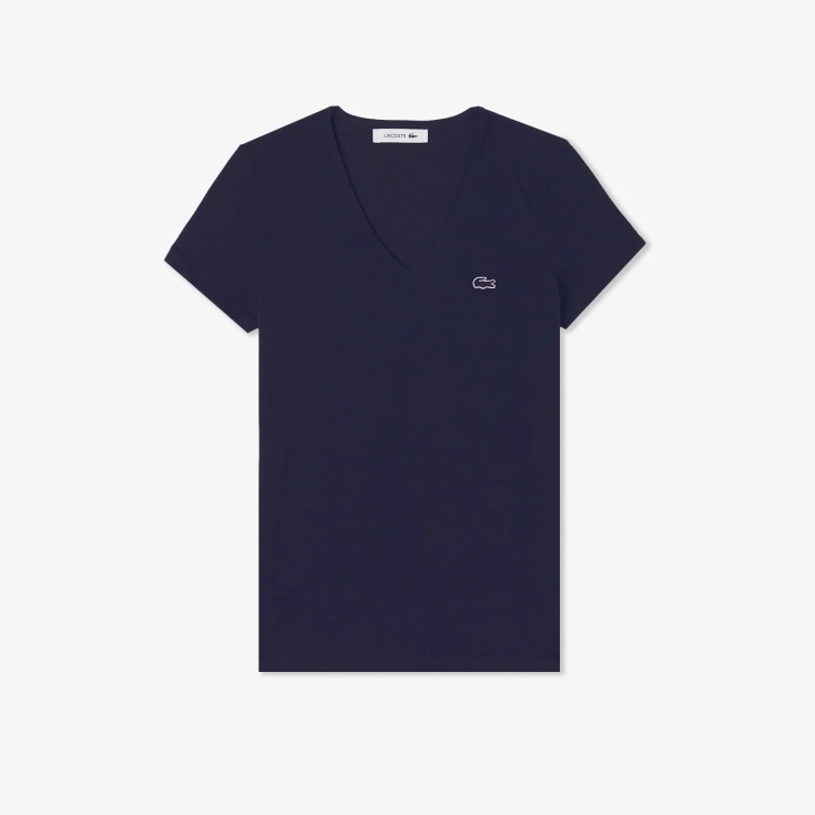 Женская Футболка Lacoste Slim Fit с v-образным вырезом Женская Футболка Lacoste Slim Fit с v-образным вырезом