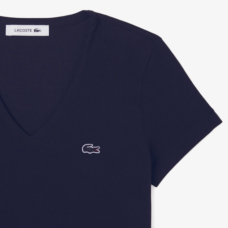 Женская Футболка Lacoste Slim Fit с v-образным вырезом Женская Футболка Lacoste Slim Fit с v-образным вырезом